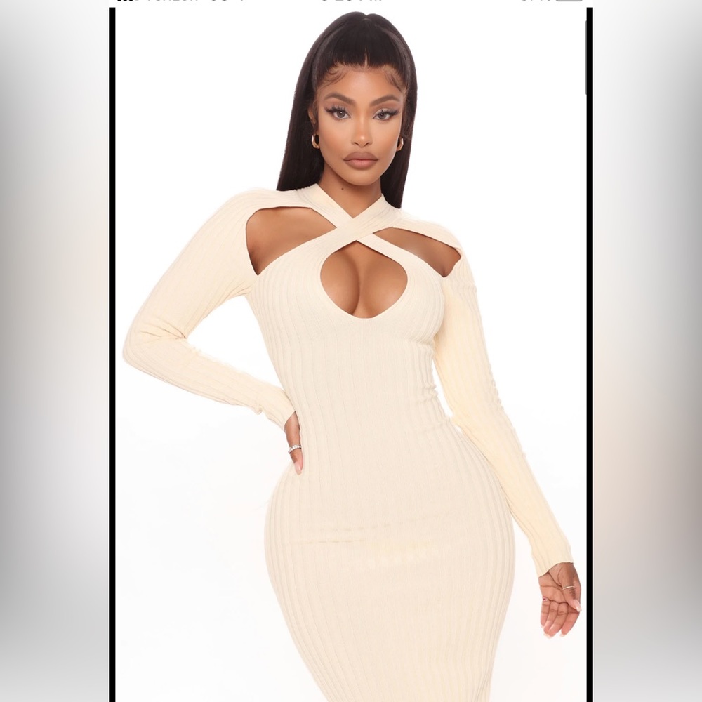 Fashionnova caught looking sweater keyhole criss cross cutout knit midi dress